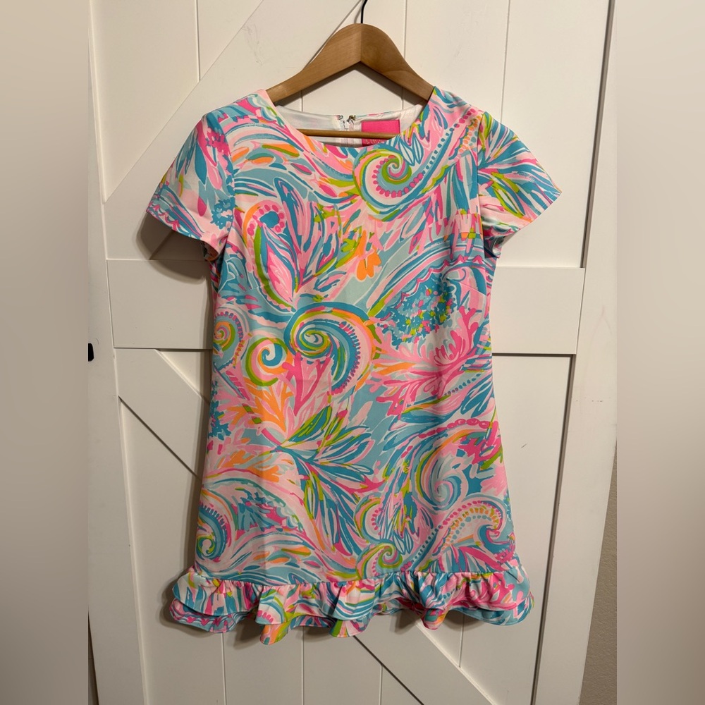 Lilly Pulitzer Carnivale Coral Masey Short Sleeve Ruffle Romper Women’s 8 EUC